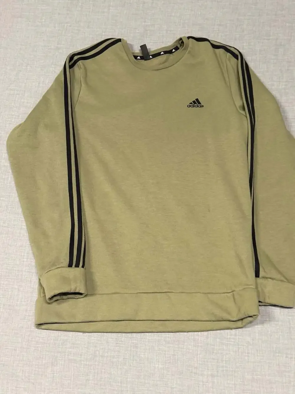 Adidas Primegreen 3-Stripe Fleece Crew Neck Sweatshirt Olive Green Mens Large